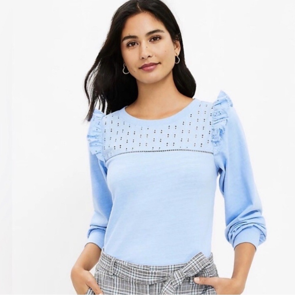 EUC LOFT Sky Blue Ruffle Sleeve Blouse